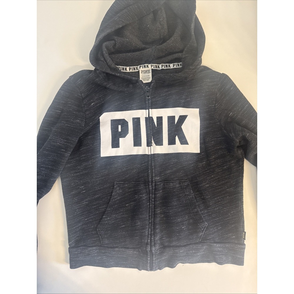 Victoria's Secret Pink Black Head‎ Hooded Zip-up Sweatshirt S